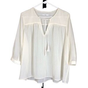 Simons TWIK Cream Polka‎ Dot Sheer 3/4 Sleeve Flowy Blouse Sz M